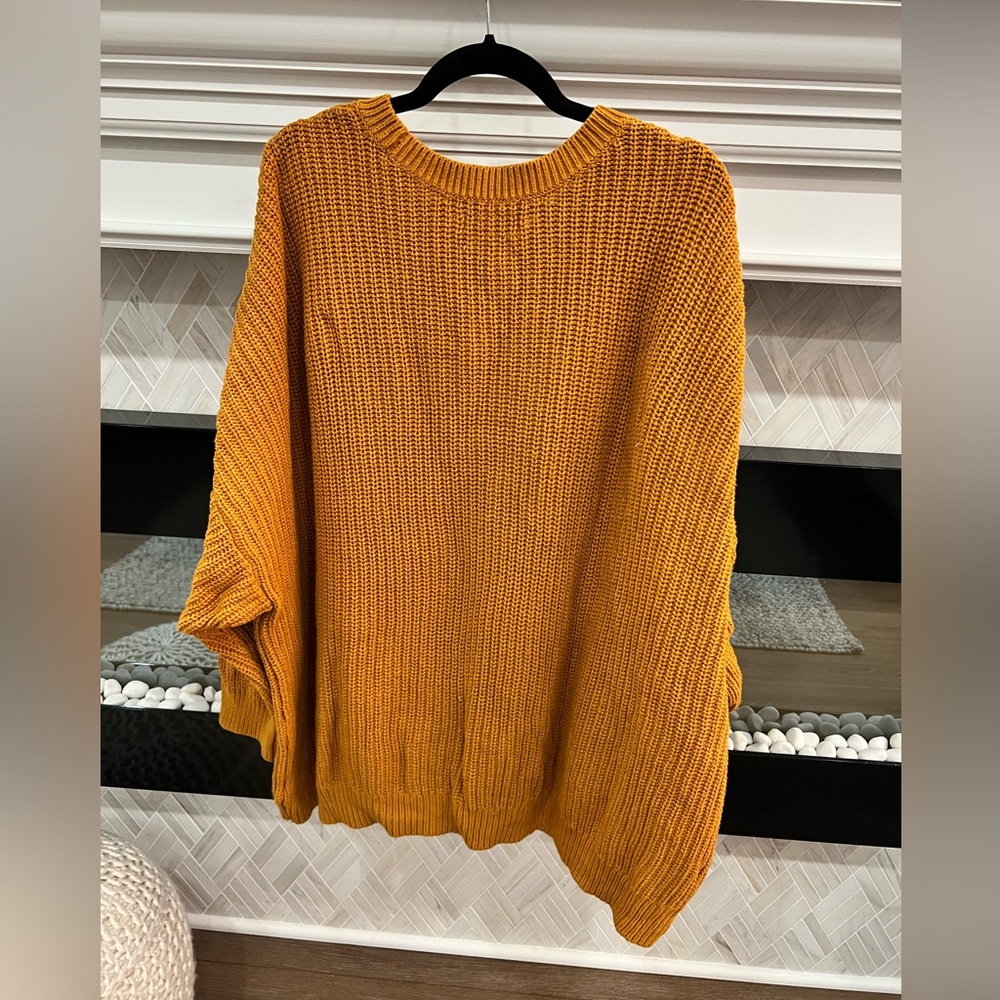 Sonoma Golden Mustard Cable Knit Sweater Drop Shoulder Crew Neck 4X - Picture 2 of 5